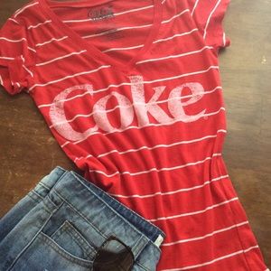 Coca Cola Brand Striped Short Sleeve T Shirt